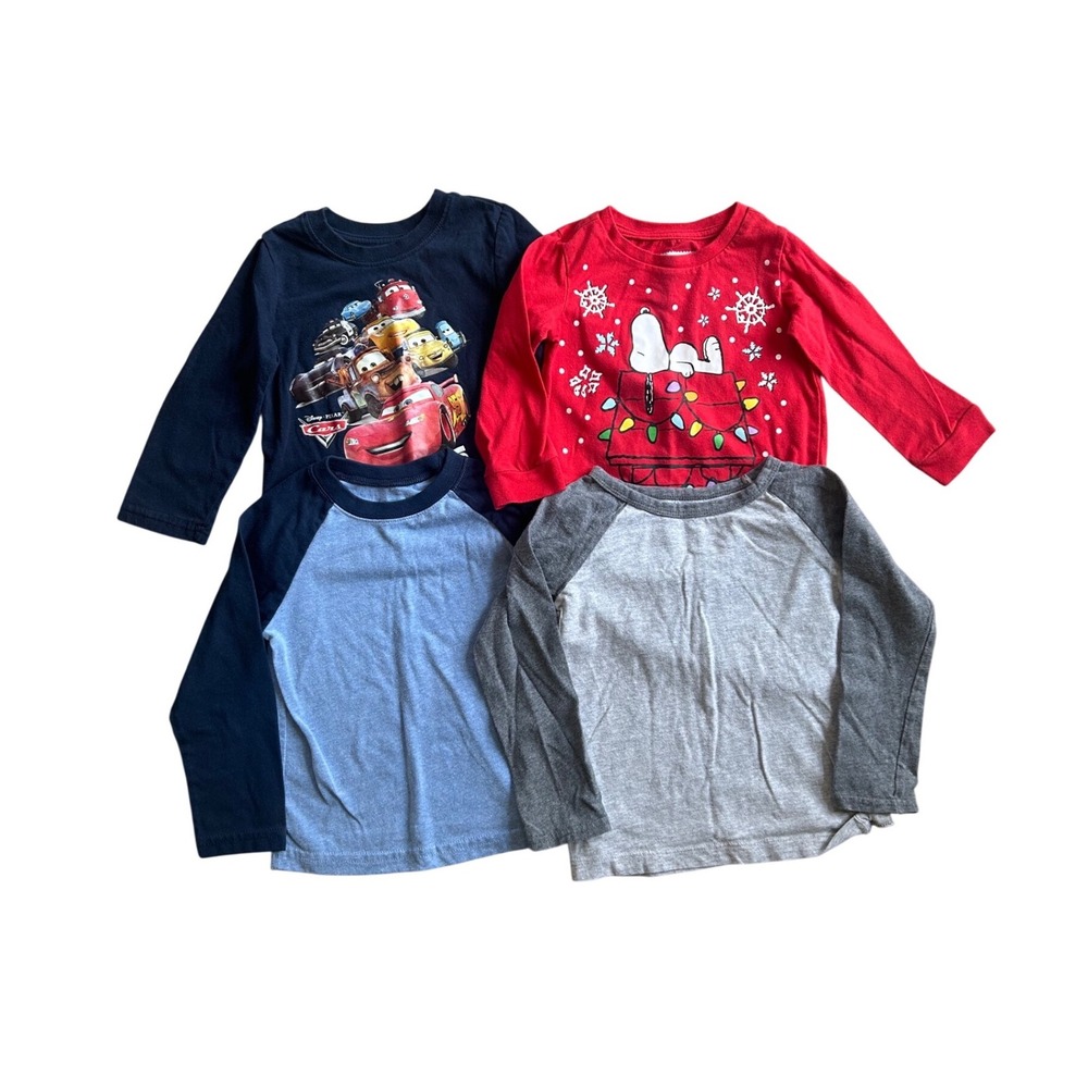 Toddler Boys Bundle of 4 Long Sleeve Shirts Size 2T Cars Snoopy Raglan Tee